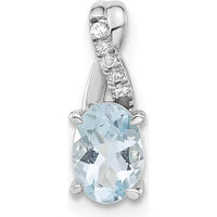 14K White Gold Oval Aquamarine and Diamond Pendant with 5 Round Diamonds - 0.725 Carat Aquamarine, 0.03 Carat Diamond Total Weight by Oro Pregiato