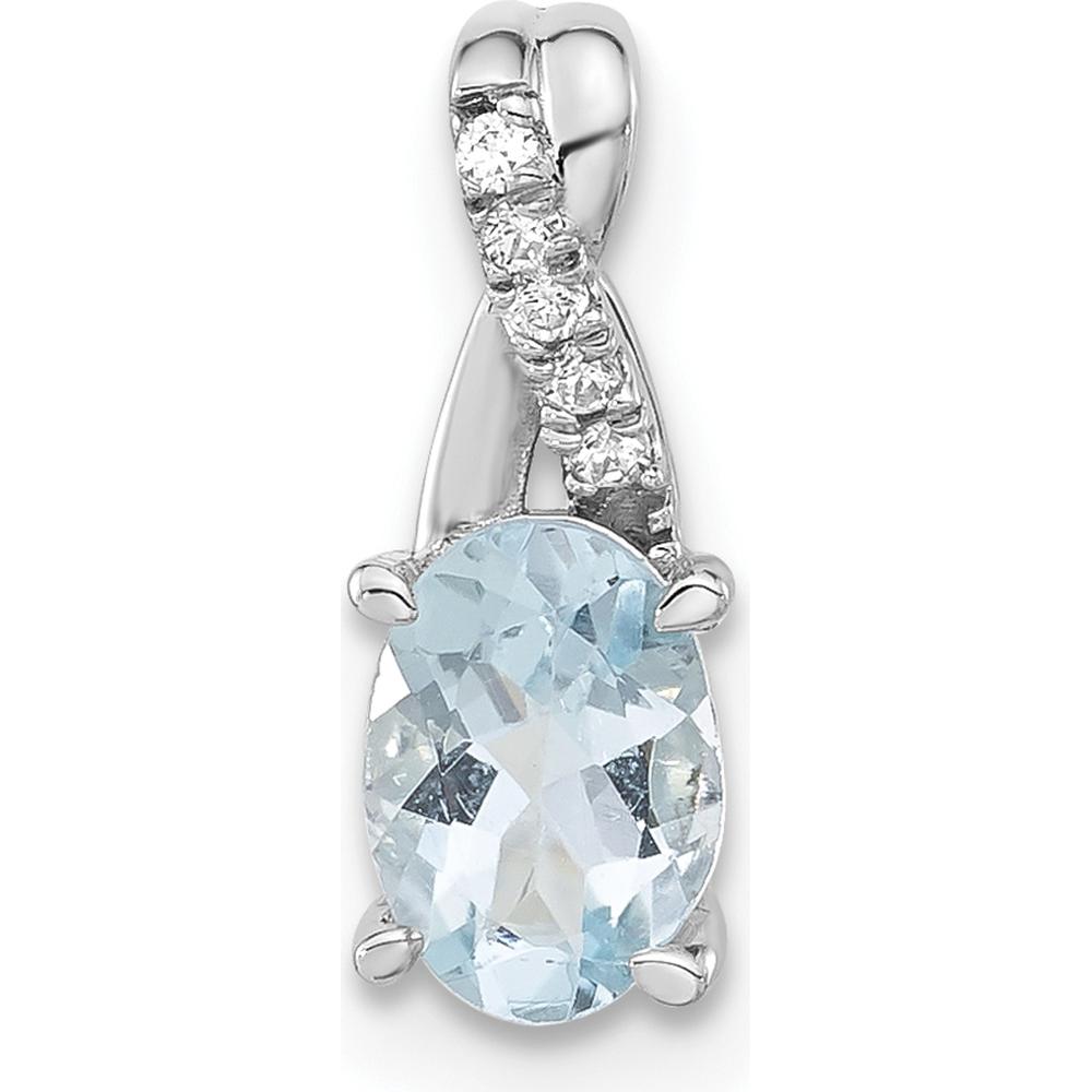 14K White Gold Oval Aquamarine and Diamond Pendant with 5 Round Diamonds - 0.725 Carat Aquamarine, 0.03 Carat Diamond Total Weight by Oro Pregiato