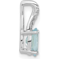 14K White Gold Oval Aquamarine and Diamond Pendant with 5 Round Diamonds - 0.725 Carat Aquamarine, 0.03 Carat Diamond Total Weight by Oro Pregiato