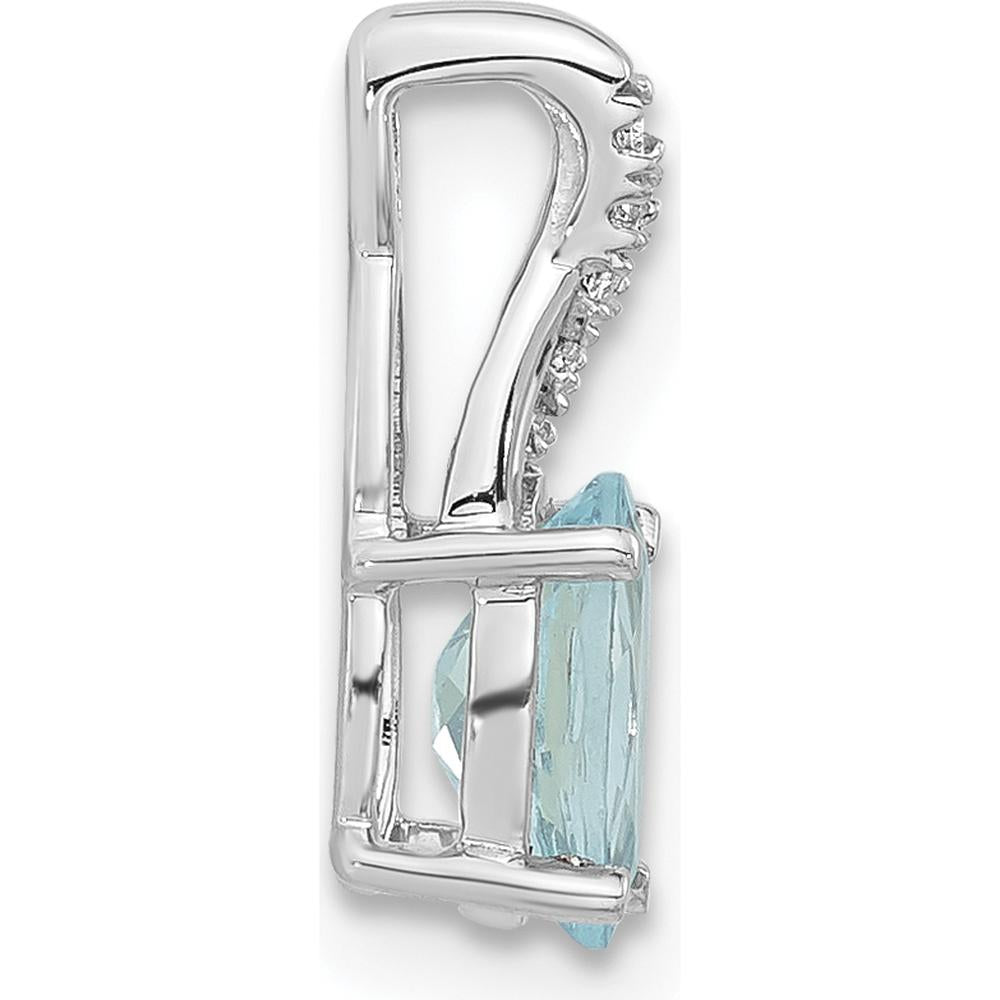 14K White Gold Oval Aquamarine and Diamond Pendant with 5 Round Diamonds - 0.725 Carat Aquamarine, 0.03 Carat Diamond Total Weight by Oro Pregiato