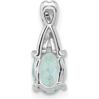 14K White Gold Oval Aquamarine and Diamond Pendant with 5 Round Diamonds - 0.725 Carat Aquamarine, 0.03 Carat Diamond Total Weight by Oro Pregiato