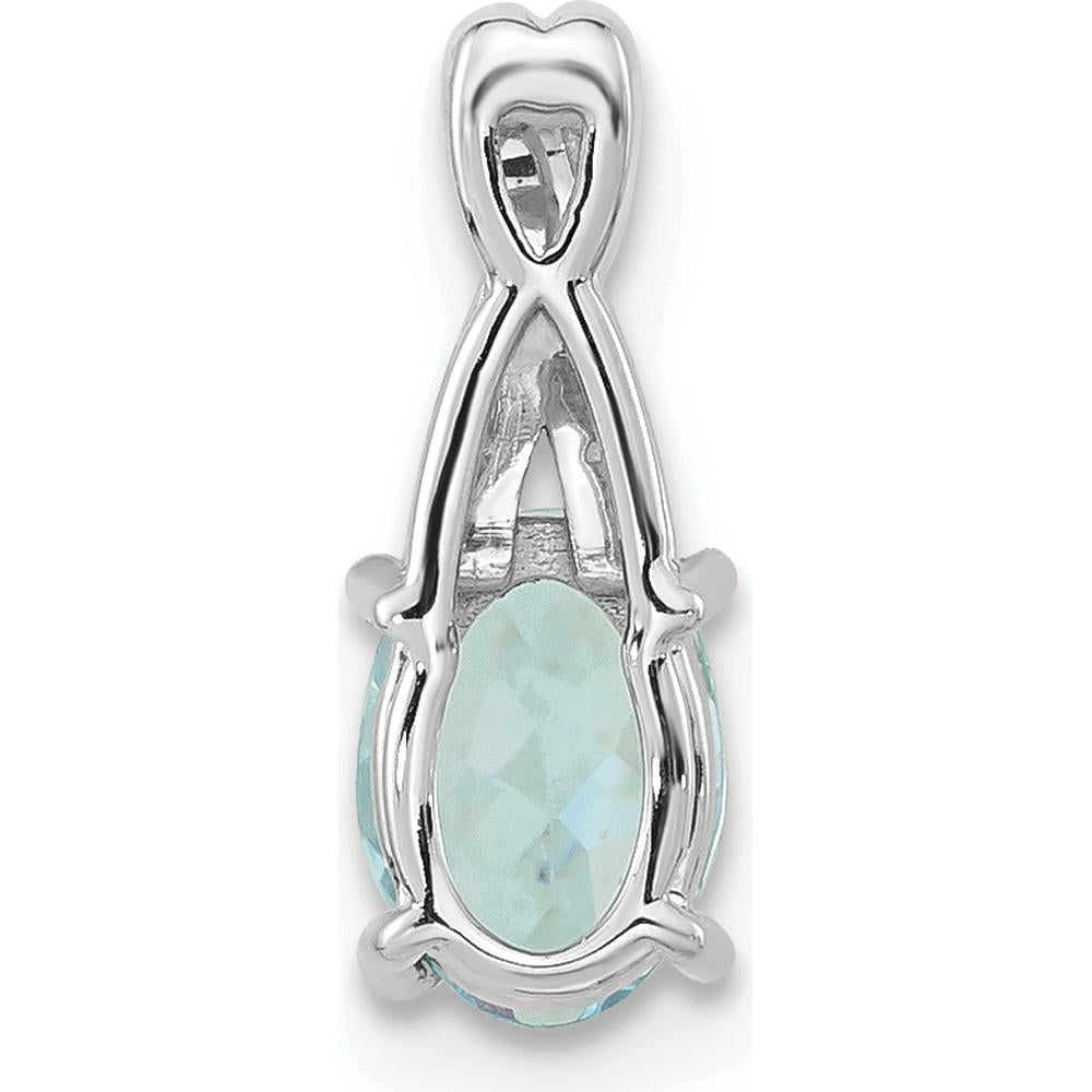 14K White Gold Oval Aquamarine and Diamond Pendant with 5 Round Diamonds - 0.725 Carat Aquamarine, 0.03 Carat Diamond Total Weight by Oro Pregiato