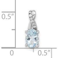 14K White Gold Oval Aquamarine and Diamond Pendant with 5 Round Diamonds - 0.725 Carat Aquamarine, 0.03 Carat Diamond Total Weight by Oro Pregiato