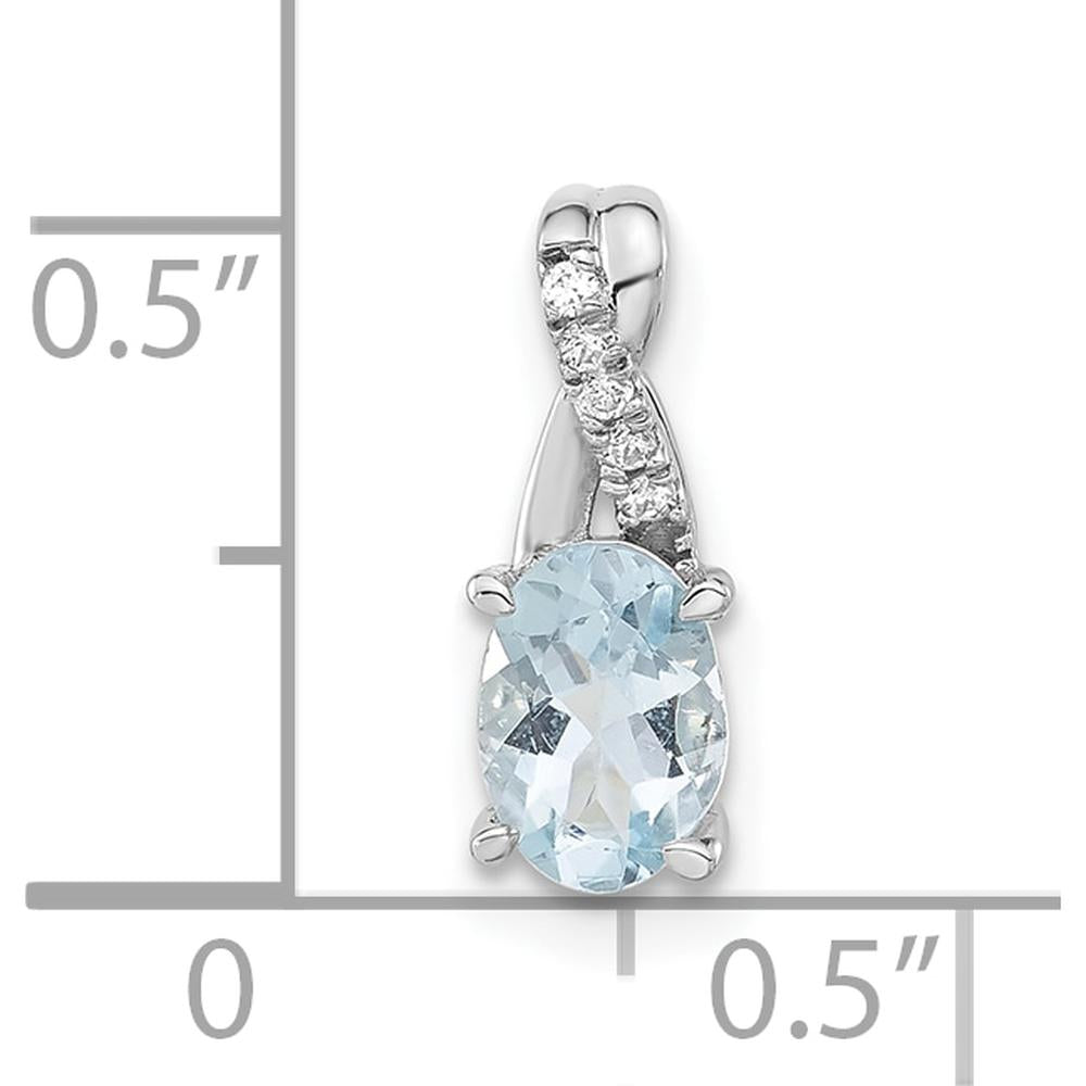 14K White Gold Oval Aquamarine and Diamond Pendant with 5 Round Diamonds - 0.725 Carat Aquamarine, 0.03 Carat Diamond Total Weight by Oro Pregiato