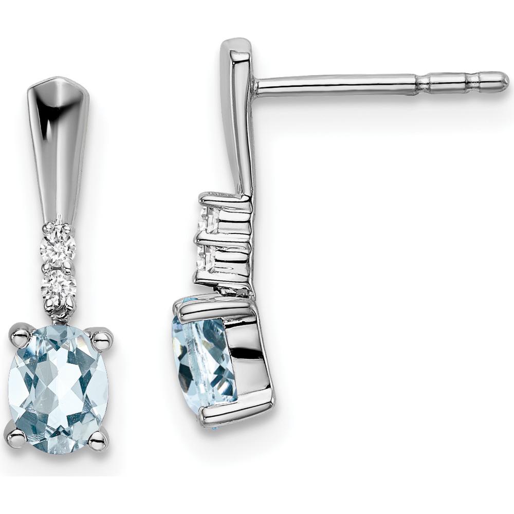 14K White Gold Oval Aquamarine and Round Diamond Dangle Earrings - 0.35 Carat Aquamarine, 0.01 Carat Total Diamond Weight by Oro Pregiato