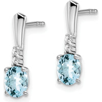 14K White Gold Oval Aquamarine and Round Diamond Dangle Earrings - 0.35 Carat Aquamarine, 0.01 Carat Total Diamond Weight by Oro Pregiato