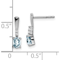 14K White Gold Oval Aquamarine and Round Diamond Dangle Earrings - 0.35 Carat Aquamarine, 0.01 Carat Total Diamond Weight by Oro Pregiato