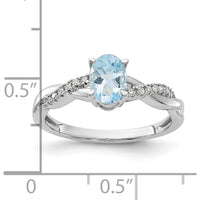 14K White Gold Oval Aquamarine Ring with Diamond Accented Twist Band - Natural 7x5mm Aquamarine and 0.08 Carat Total Diamond Weight by 0