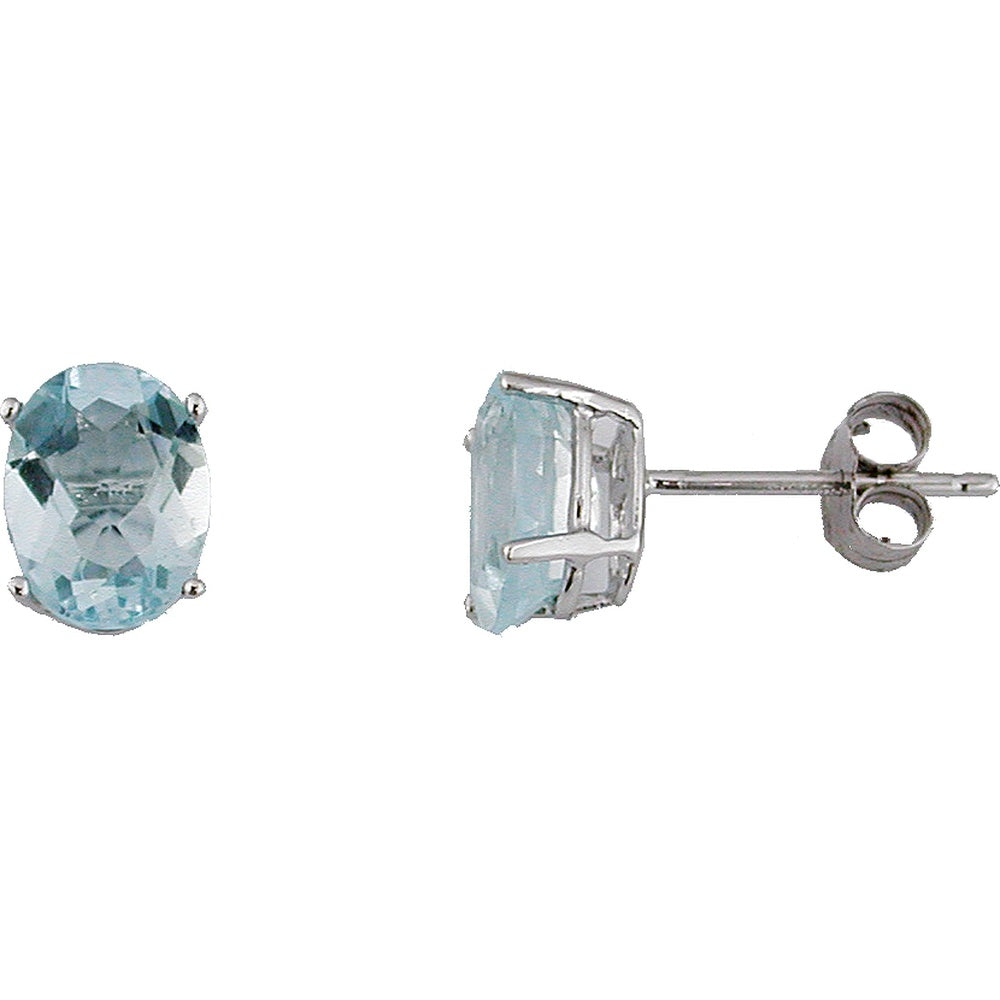 14K White Gold Oval Aquamarine Stud Earrings with Four-Prong Settings - 2.20 Carat Total Gem Weight - Royal Jewelry