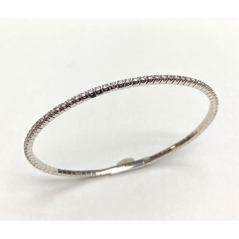 14K White Gold Oval Bangle with Prong-Set Round Diamonds - 1.71 Carat Total Diamond Weight by Auriventus