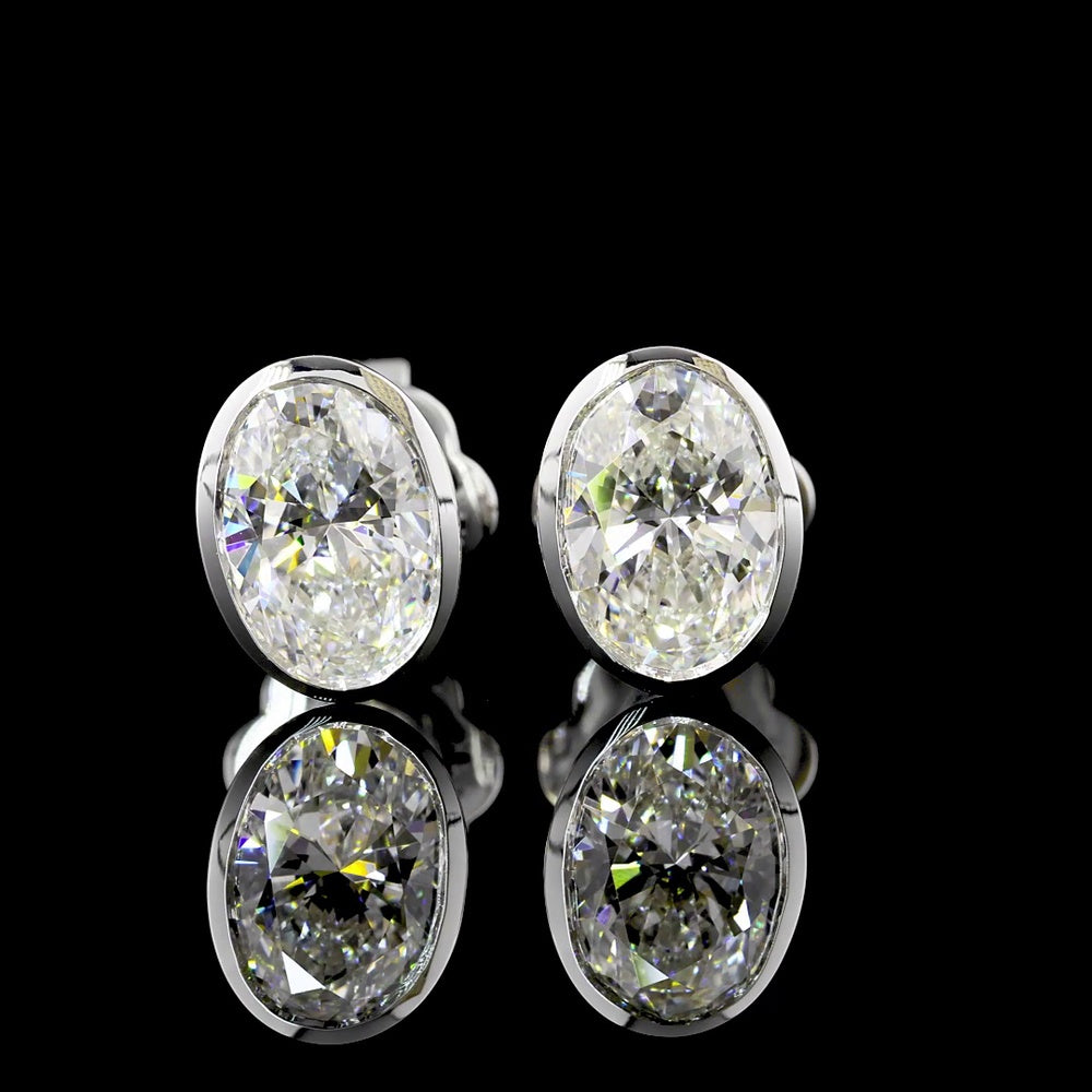 14K White Gold Oval Bezel Set Diamond Stud Earrings - Lab Grown E-F VS2 - 1.56 Carat Total Weight - Covaloro Fine Jewelry