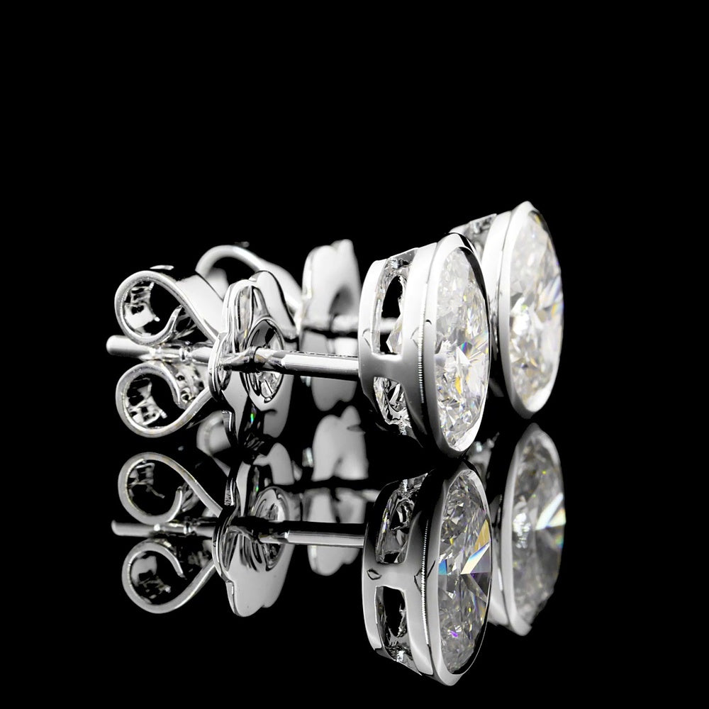 14K White Gold Oval Bezel Set Diamond Stud Earrings - Lab Grown E-F VS2 - 1.56 Carat Total Weight - Covaloro Fine Jewelry