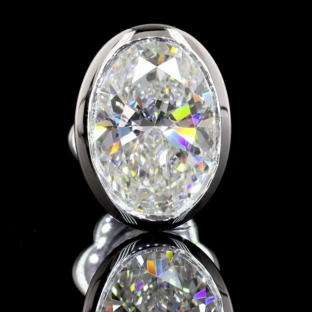 14K White Gold Oval Bezel Set Lab Diamond Stud Earrings - 3.04 Carats Total Weight (D VVS2 GIA Certified) - Covaloro Fine Jewelry