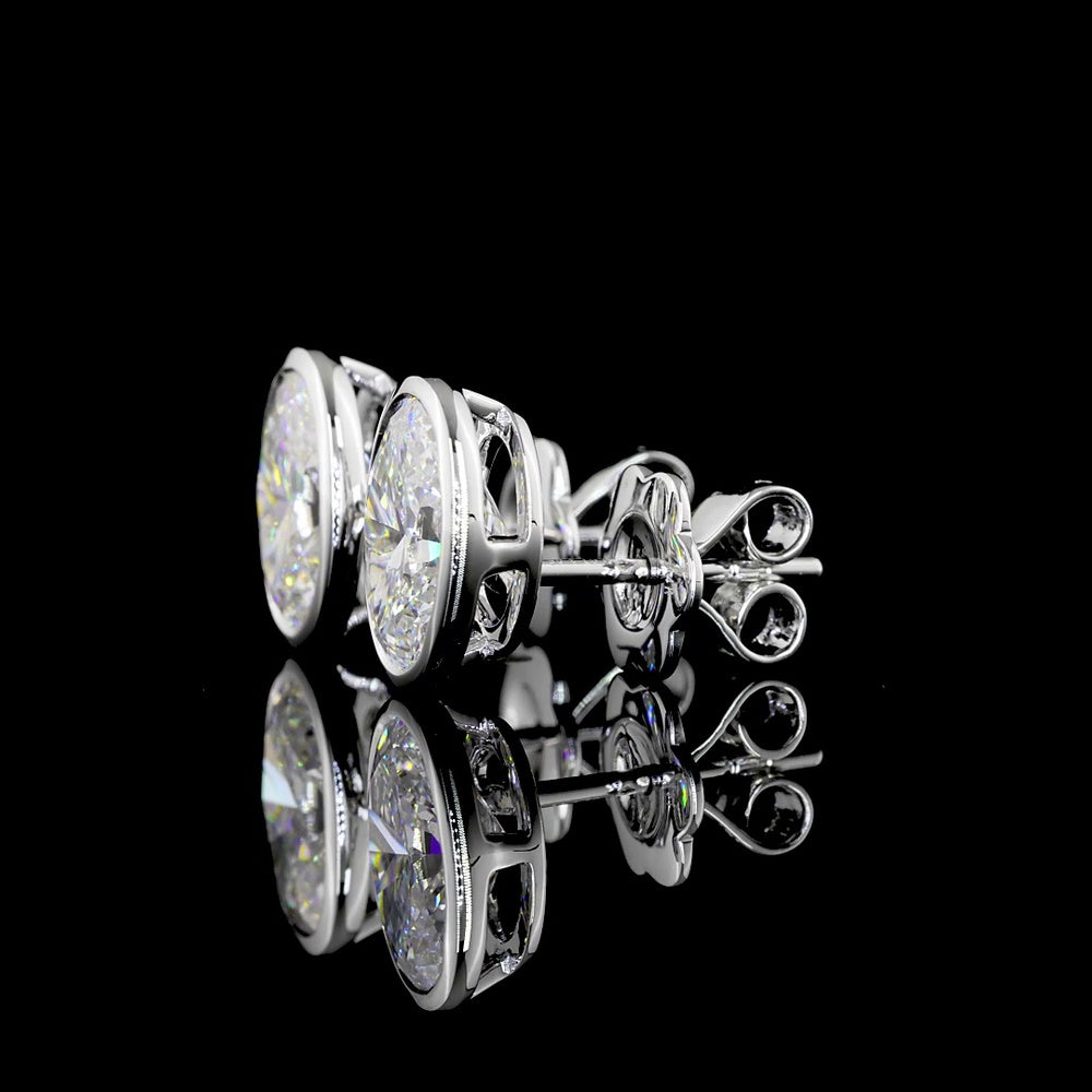 14K White Gold Oval Bezel Set Lab Diamond Stud Earrings - 3.04 Carats Total Weight (D VVS2 GIA Certified) - Covaloro Fine Jewelry