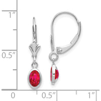 14K White Gold Oval Bezel Set Ruby Leverback Drop Earrings with 0.63 Carat Total Ruby Weight by Oro Pregiato