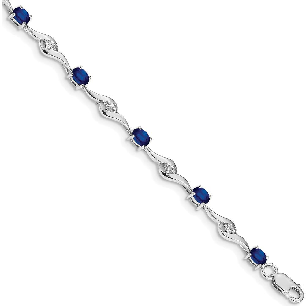 14K White Gold Oval Blue Sapphire and Round White Sapphire Tennis Bracelet - 0.22 Carats Total Sapphire Weight by Monteluci Fine Jewelry