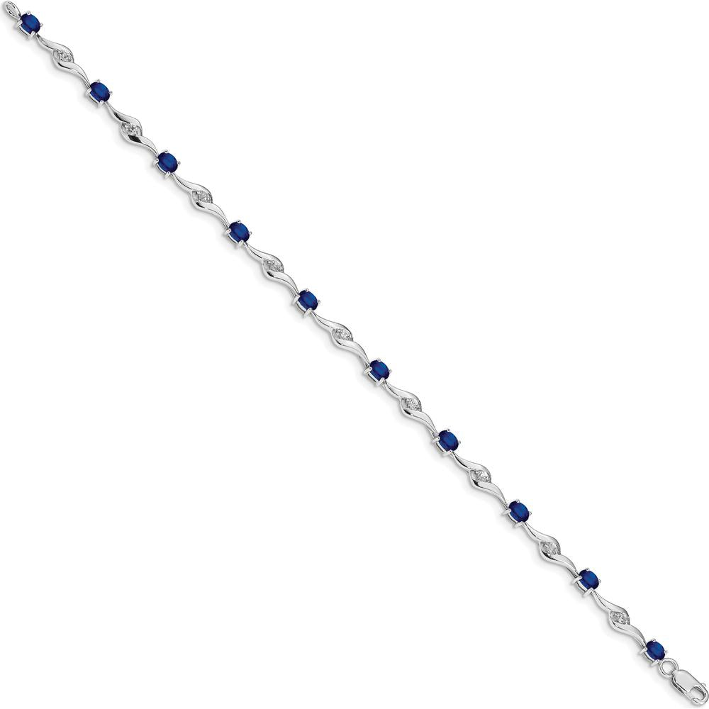 14K White Gold Oval Blue Sapphire and Round White Sapphire Tennis Bracelet - 0.22 Carats Total Sapphire Weight by Monteluci Fine Jewelry