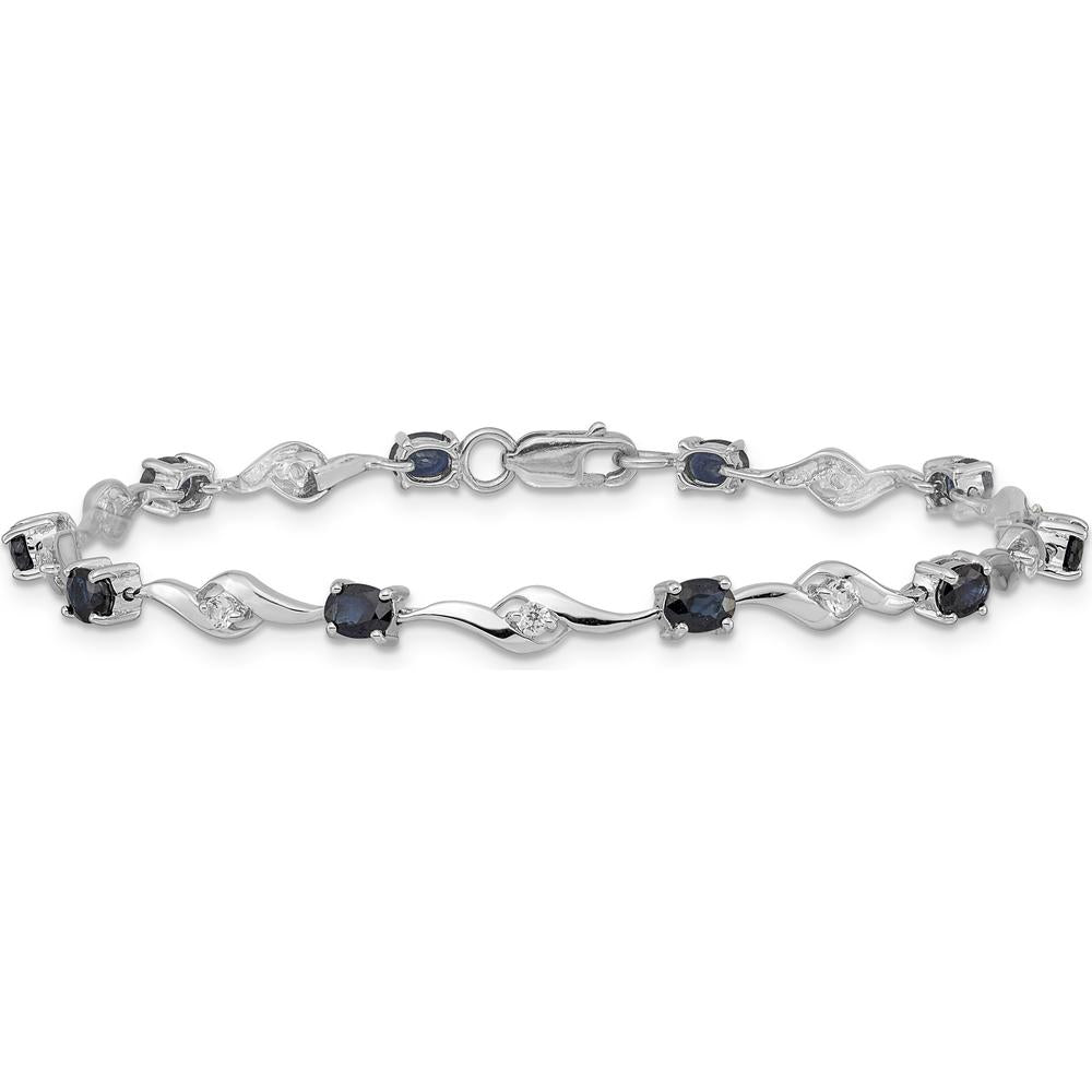 14K White Gold Oval Blue Sapphire and Round White Sapphire Tennis Bracelet - 0.22 Carats Total Sapphire Weight by Monteluci Fine Jewelry