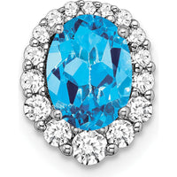 14K White Gold Oval Blue Topaz and Diamond Halo Pendant - 1.25 Carat Blue Topaz and 0.065 Carat Total Diamond Weight by Lumare Gioia