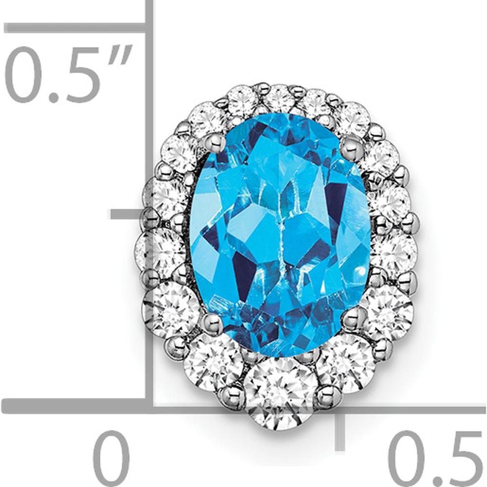 14K White Gold Oval Blue Topaz and Diamond Halo Pendant - 1.25 Carat Blue Topaz and 0.065 Carat Total Diamond Weight by Lumare Gioia