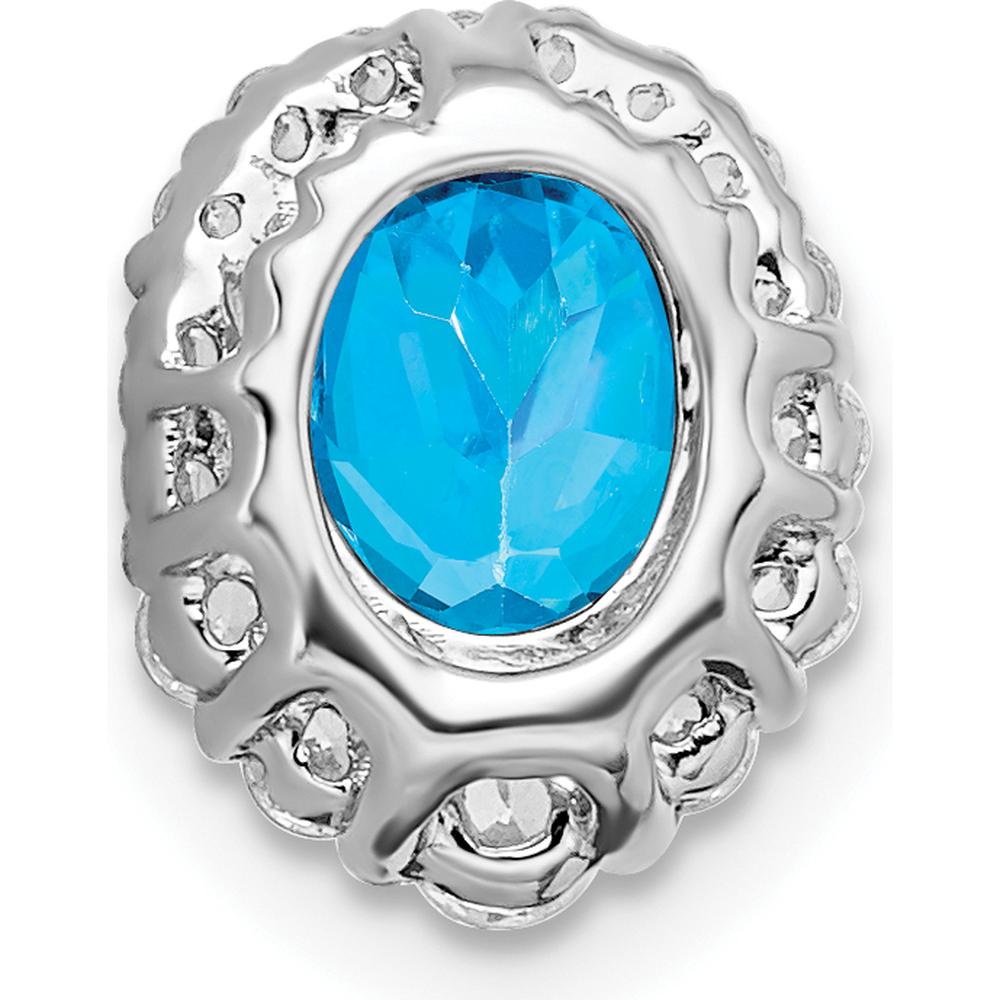 14K White Gold Oval Blue Topaz and Diamond Halo Pendant - 1.25 Carat Blue Topaz and 0.065 Carat Total Diamond Weight by Lumare Gioia