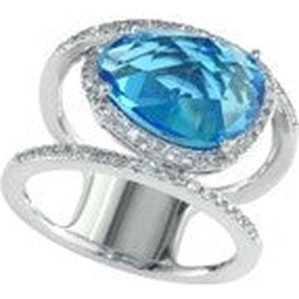 14K White Gold Oval Blue Topaz and Diamond Halo Ring by EFFY - 6.25 Carat Blue Topaz, 0.30 Carat Diamonds