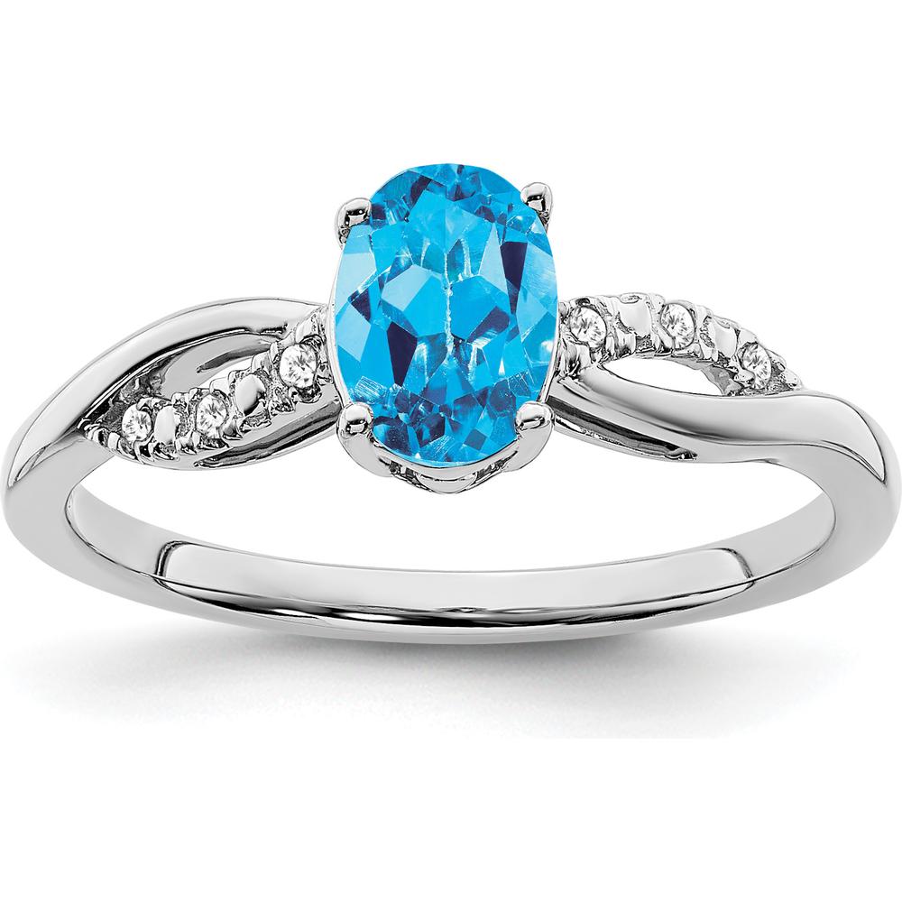 14K White Gold Oval Blue Topaz and Diamond Ring - 0.844 Carat Swiss Blue Topaz, 0.048 Carat Total Diamond Weight by 0