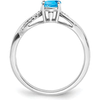 14K White Gold Oval Blue Topaz and Diamond Ring - 0.844 Carat Swiss Blue Topaz, 0.048 Carat Total Diamond Weight by 0