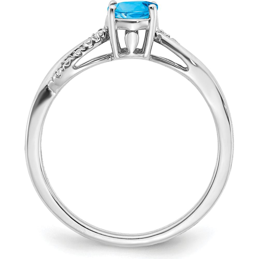 14K White Gold Oval Blue Topaz and Diamond Ring - 0.844 Carat Swiss Blue Topaz, 0.048 Carat Total Diamond Weight by 0