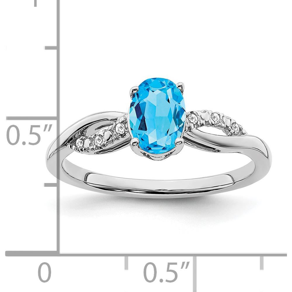 14K White Gold Oval Blue Topaz and Diamond Ring - 0.844 Carat Swiss Blue Topaz, 0.048 Carat Total Diamond Weight by 0