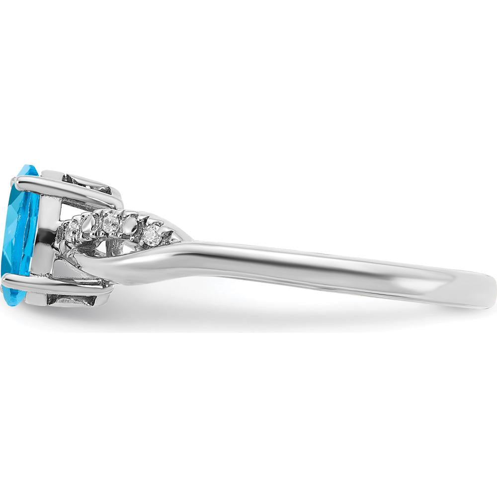 14K White Gold Oval Blue Topaz and Diamond Ring - 0.844 Carat Swiss Blue Topaz, 0.048 Carat Total Diamond Weight by 0