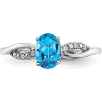 14K White Gold Oval Blue Topaz and Diamond Ring - 0.844 Carat Swiss Blue Topaz, 0.048 Carat Total Diamond Weight by 0