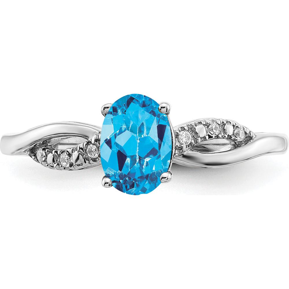 14K White Gold Oval Blue Topaz and Diamond Ring - 0.844 Carat Swiss Blue Topaz, 0.048 Carat Total Diamond Weight by 0