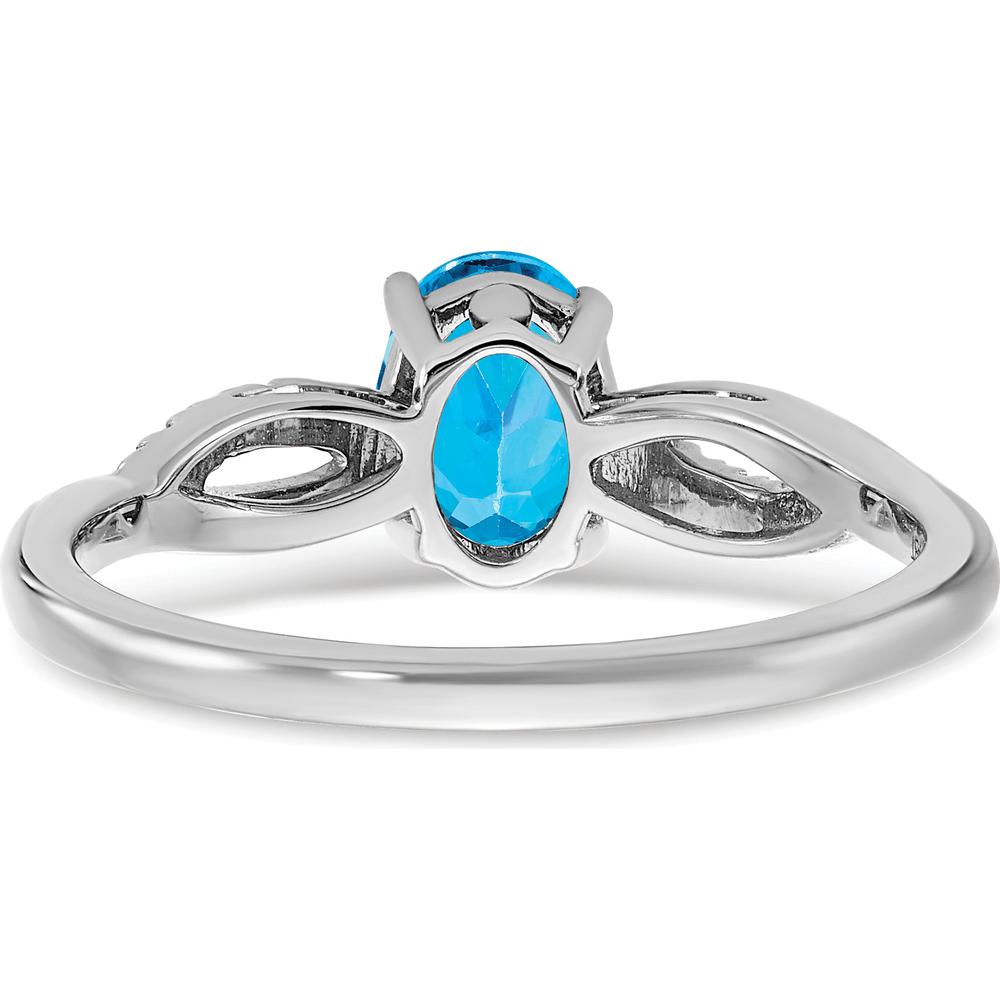 14K White Gold Oval Blue Topaz and Diamond Ring - 0.844 Carat Swiss Blue Topaz, 0.048 Carat Total Diamond Weight by 0