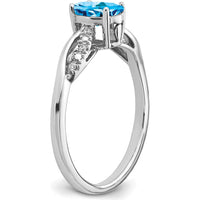 14K White Gold Oval Blue Topaz and Diamond Ring - 0.844 Carat Swiss Blue Topaz, 0.048 Carat Total Diamond Weight by 0