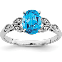 14K White Gold Oval Blue Topaz and Diamond Ring - 1.34 Carat Total Gem Weight by 0