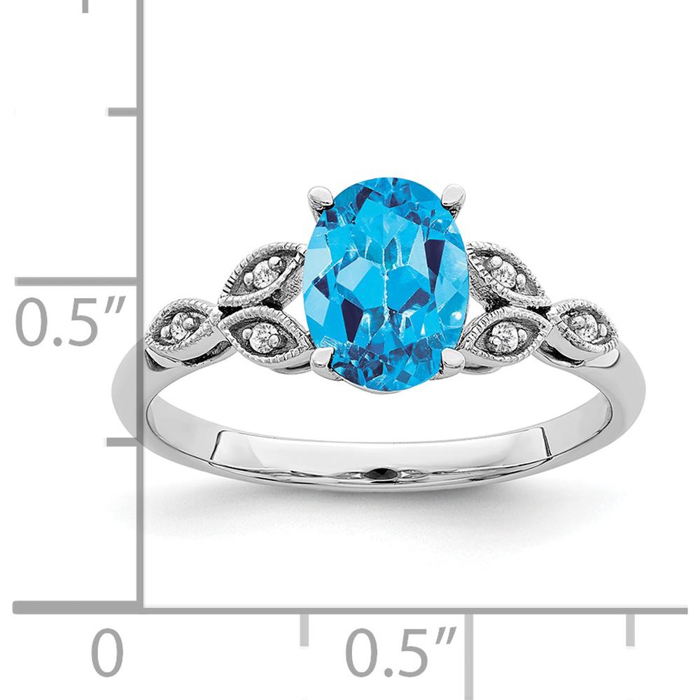 14K White Gold Oval Blue Topaz and Diamond Ring - 1.34 Carat Total Gem Weight by 0