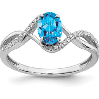 14K White Gold Oval Blue Topaz and Diamond Twist Ring - 0.844 Carat Swiss Blue Topaz, 0.007 Carat Total Diamond Weight by 0