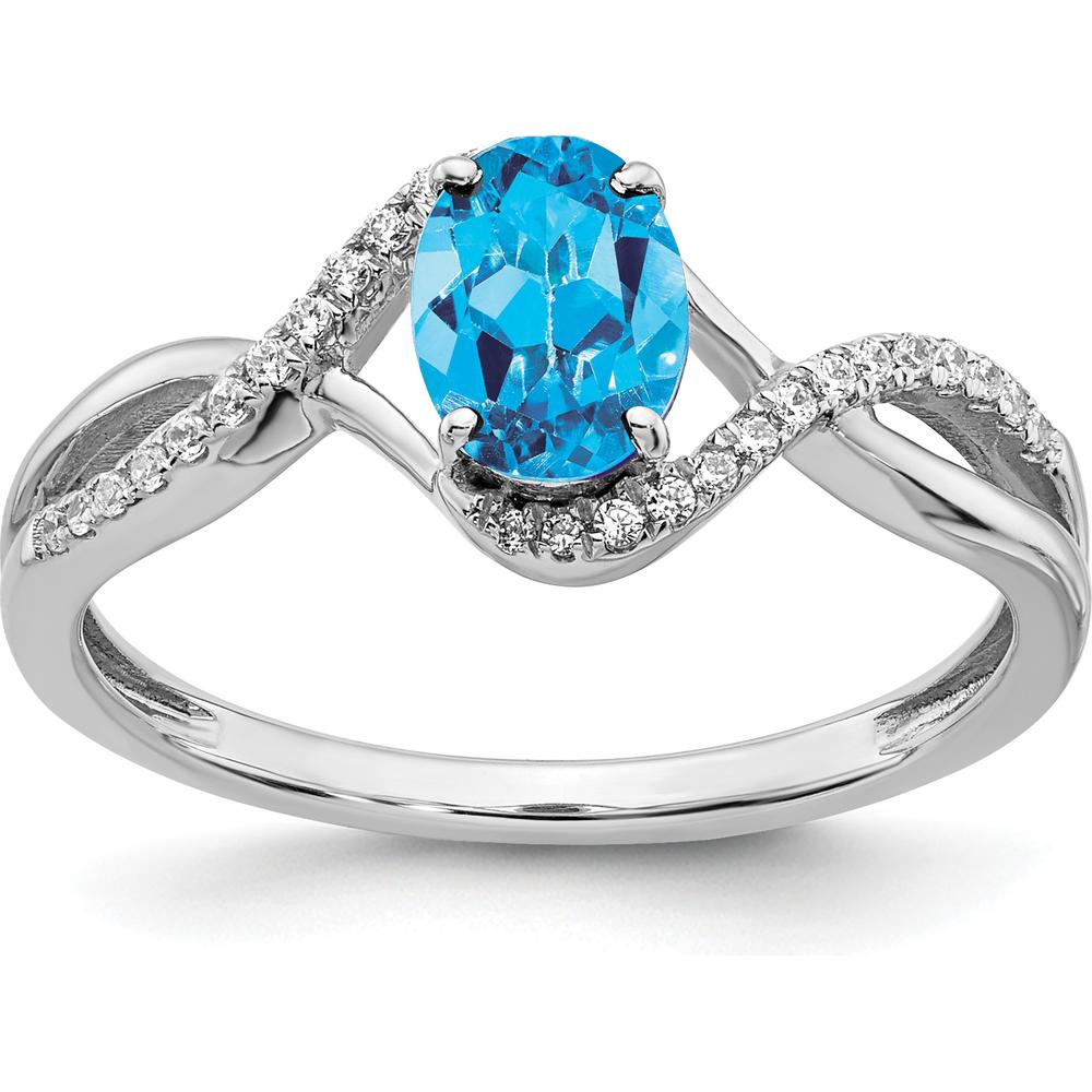 14K White Gold Oval Blue Topaz and Diamond Twist Ring - 0.844 Carat Swiss Blue Topaz, 0.007 Carat Total Diamond Weight by 0