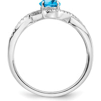 14K White Gold Oval Blue Topaz and Diamond Twist Ring - 0.844 Carat Swiss Blue Topaz, 0.007 Carat Total Diamond Weight by 0
