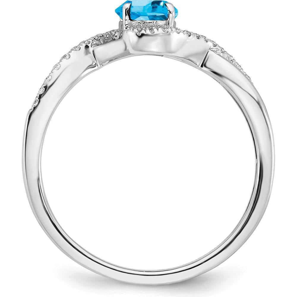 14K White Gold Oval Blue Topaz and Diamond Twist Ring - 0.844 Carat Swiss Blue Topaz, 0.007 Carat Total Diamond Weight by 0
