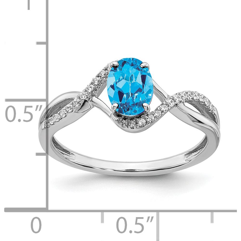 14K White Gold Oval Blue Topaz and Diamond Twist Ring - 0.844 Carat Swiss Blue Topaz, 0.007 Carat Total Diamond Weight by 0