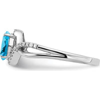 14K White Gold Oval Blue Topaz and Diamond Twist Ring - 0.844 Carat Swiss Blue Topaz, 0.007 Carat Total Diamond Weight by 0