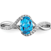 14K White Gold Oval Blue Topaz and Diamond Twist Ring - 0.844 Carat Swiss Blue Topaz, 0.007 Carat Total Diamond Weight by 0