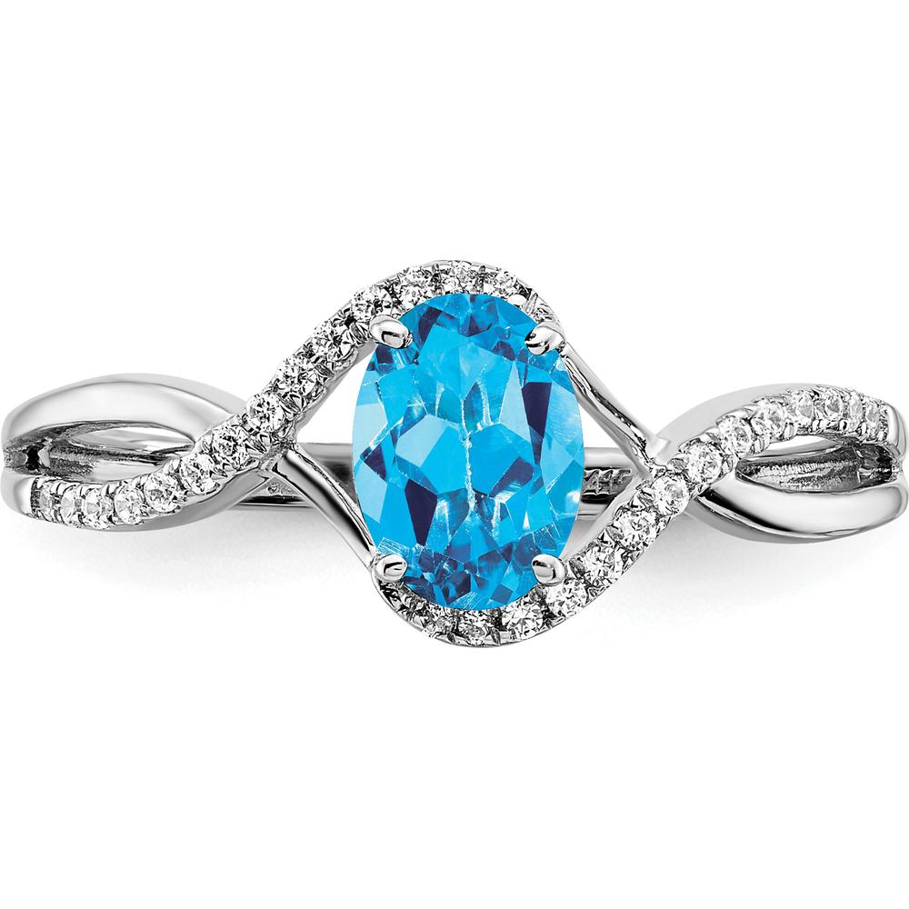 14K White Gold Oval Blue Topaz and Diamond Twist Ring - 0.844 Carat Swiss Blue Topaz, 0.007 Carat Total Diamond Weight by 0