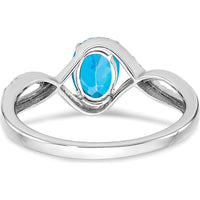 14K White Gold Oval Blue Topaz and Diamond Twist Ring - 0.844 Carat Swiss Blue Topaz, 0.007 Carat Total Diamond Weight by 0