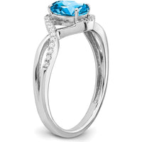 14K White Gold Oval Blue Topaz and Diamond Twist Ring - 0.844 Carat Swiss Blue Topaz, 0.007 Carat Total Diamond Weight by 0