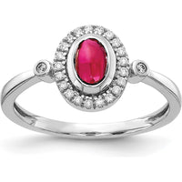 14K White Gold Oval Cabochon Ruby Halo Ring with Round Diamonds - 0.69 Carat Ruby, 0.12 Carat Total Diamond Weight by 0