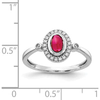 14K White Gold Oval Cabochon Ruby Halo Ring with Round Diamonds - 0.69 Carat Ruby, 0.12 Carat Total Diamond Weight by 0