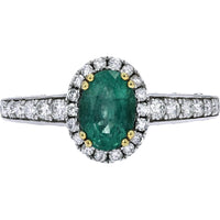 14K White Gold Oval Center Emerald Ring with Diamond Halo - 0.90 Carat Emerald, 0.40 Carat Total Diamond Weight